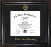 Image of Florida State University Diploma Frame - Vintage Black Scoop - w/Embossed FSU Seal & Name - Single Black mat