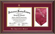 Image of The Apprentice School Diploma Frame - Cherry Lacquer - w/Embossed AS Seal & Name - w/Sash Holder - Maroon on Gold mat