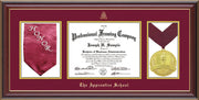 Image of The Apprentice School Diploma Frame - Cherry Lacquer - w/Embossed AS Seal & Name - w/Sash & Medallion Holder - Maroon on Gold mat