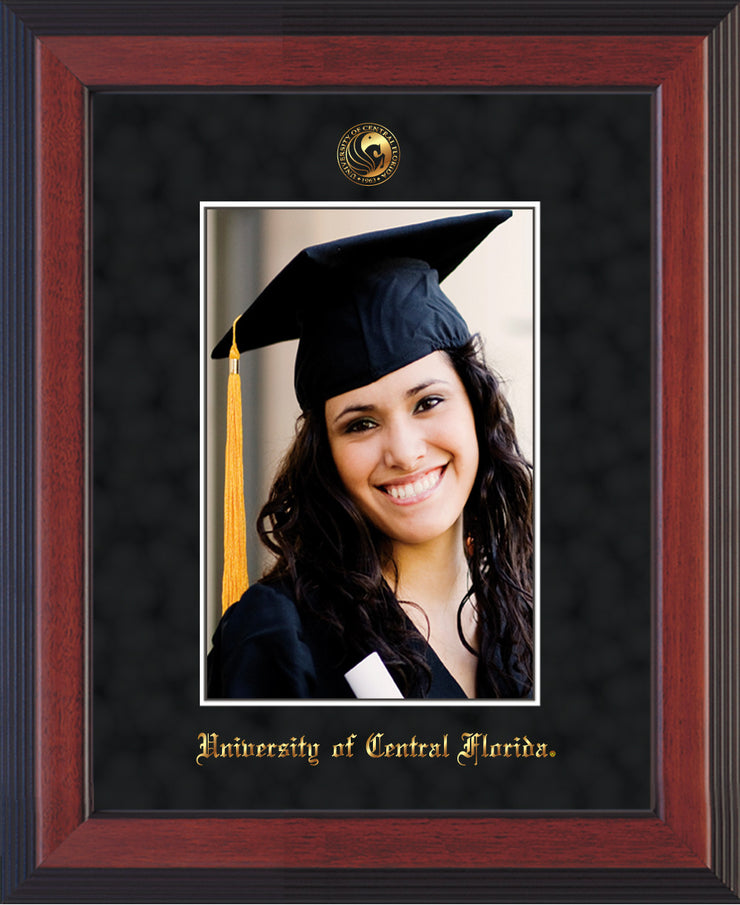 University of Central Florida 5 x 7 Photo Frame - Cherry Reverse - w/Official Embossing of UCF Seal & Name - Single Black Suede mat