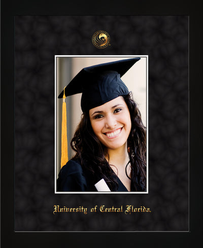 Image of University of Central Florida 5 x 7 Photo Frame - Flat Matte Black - w/Official Embossing of UCF Seal & Name - Single Black Suede mat