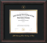 Image of Chicago-Kent College of Law Diploma Frame - Mahogany Braid - w/Embossed CKCL Seal & Name - Museum Glass - Black on Gold mat