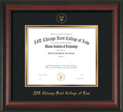 Image of Chicago-Kent College of Law Diploma Frame - Rosewood - w/Embossed CKCL Seal & Name - Museum Glass - Black on Gold mat