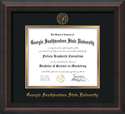 Image of Georgia Southwestern State Univerity Diploma Frame - Mahogany Braid - w/Embossed Seal & Name - Black on Gold mat
