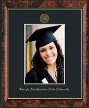 Image of Georgia Southwestern State University 5 x 7 Photo Frame - Walnut - w/Official Embossing of GSW Seal & Name - Single Black mat