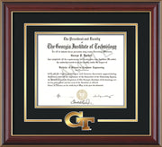 Image of Georgia Tech Diploma Frame - Cherry Lacquer - w/3-D Laser GT Logo Cutout - Black on Gold mat