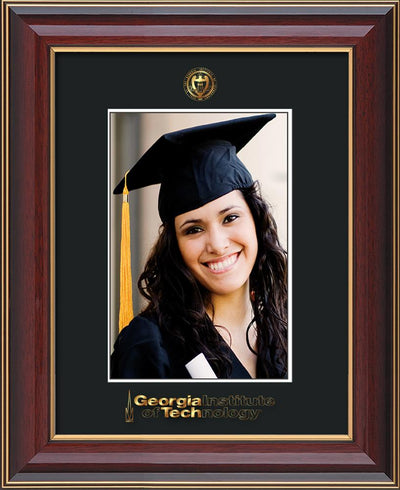 Image of Georgia Tech 5 x 7 Photo Frame - Cherry Lacquer - w/Official Embossing of GT Seal & Wordmark - Single Black mat