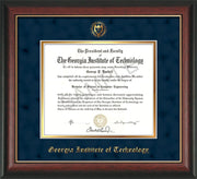 Image of Georgia Tech Diploma Frame - Rosewood w/Gold Lip - w/Embossed Seal & Name - Navy Suede on Gold mat