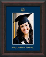 Image of Georgia Tech 5 x 7 Photo Frame - Mahogany Braid - w/Official Embossing of GT Seal & Name - Single Navy mat