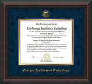 Image of Georgia Tech Diploma Frame - Mahogany Braid - w/Embossed Seal & Name - Navy Suede on Gold mat