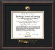 Image of Georgia Tech Diploma Frame - Mahogany Braid - w/Embossed Seal & Wordmark - Black on Gold Mat