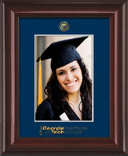Image of Georgia Tech 5 x 7 Photo Frame - Mahogany Lacquer - w/Official Embossing of GT Seal & Wordmark - Single Navy mat