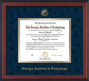 Image of Georgia Tech Diploma Frame - Cherry Reverse - w/Embossed Seal & Name - Navy Suede on Gold mat