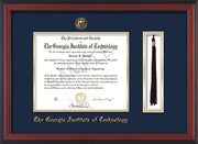Image of Georgia Tech Diploma Frame - Cherry Reverse - w/Embossed Seal & Name - Tassel Holder - Navy on Gold Mat