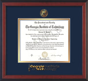 Image of Georgia Tech Diploma Frame - Cherry Reverse - w/Embossed Seal & Wordmark - Navy on Gold Mat