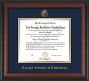 Image of Georgia Tech Diploma Frame - Rosewood - w/Embossed Seal & Name - Navy on Gold mat
