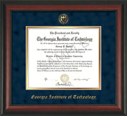 Image of Georgia Tech Diploma Frame - Rosewood - w/Embossed Seal & Name - Navy Suede on Gold mat