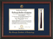 Image of Georgia Tech Diploma Frame - Rosewood - w/Embossed Seal & Name - Tassel Holder - Navy on Gold Mat