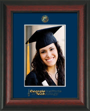 Image of Georgia Tech 5 x 7 Photo Frame - Rosewood - w/Official Embossing of GT Seal & Wordmark - Single Navy mat