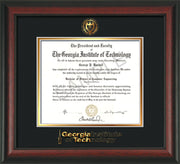 Image of Georgia Tech Diploma Frame - Rosewood - w/Embossed Seal & Wordmark - Black on Gold Mat