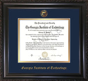 Image of Georgia Tech Diploma Frame - Vintage Black Scoop - w/Embossed Seal & Name - Navy on Gold mat