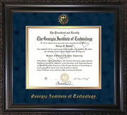 Image of Georgia Tech Diploma Frame - Vintage Black Scoop - w/Embossed Seal & Name - Navy Suede on Gold mat