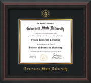 Image of Governor's State University Diploma Frame - Mahogany Braid - w/Embossed GSU Seal & Name - Black on Gold mat