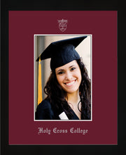 Image of Holy Cross College 5 x 7 Photo Frame - Flat Matte Black - w/Silver Official Embossing of HCC Seal & Name - Single Maroon mat