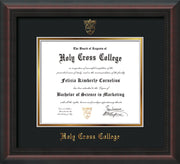 Image of Holy Cross College Diploma Frame - Mahogany Braid - w/Embossed HCC Seal & Name - Black on Gold mat