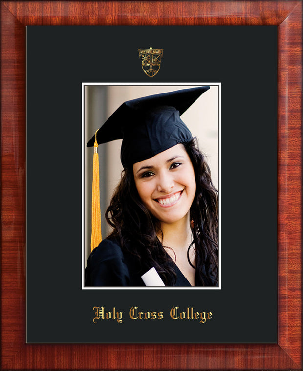 Image of Holy Cross College 5 x 7 Photo Frame - Mezzo Gloss - w/Official Embossing of HCC Seal & Name - Single Black mat