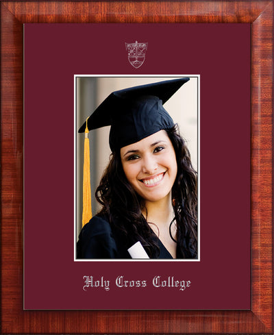 Image of Holy Cross College 5 x 7 Photo Frame - Mezzo Gloss - w/Silver Official Embossing of HCC Seal & Name - Single Maroon mat