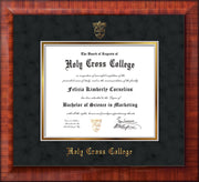 Image of Holy Cross College Diploma Frame - Mezzo Gloss - w/Embossed HCC Seal & Name - Black Suede on Gold mat