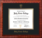 Image of Holy Cross College Diploma Frame - Mezzo Gloss - w/Embossed HCC Seal & Name - Black on Gold mat