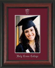 Image of Holy Cross College 5 x 7 Photo Frame - Rosewood - w/Silver Official Embossing of HCC Seal & Name - Single Maroon mat
