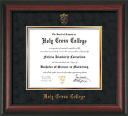 Image of Holy Cross College Diploma Frame - Rosewood - w/Embossed HCC Seal & Name - Black Suede on Gold mat