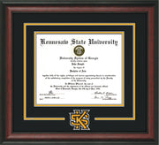 Image of Kennesaw State University Diploma Frame - Rosewood - 3D Laser KS Logo Cutout - Black on Golden Yellow mat