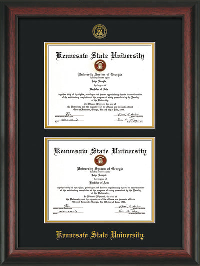 Image of Kennesaw State University Diploma Frame - Rosewood - with KSU Seal - Double Diploma - Black on Gold mat