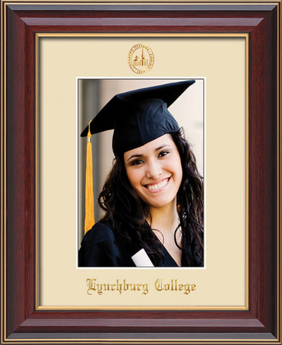 Image of Lynchburg College 5 x 7 Photo Frame - Cherry Lacquer - w/Official Embossing of LC Seal & Name - Single Cream mat