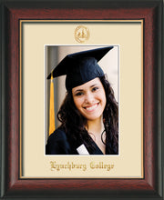 Image of Lynchburg College 5 x 7 Photo Frame - Rosewood w/Gold Lip - w/Official Embossing of LC Seal & Name - Single Cream mat