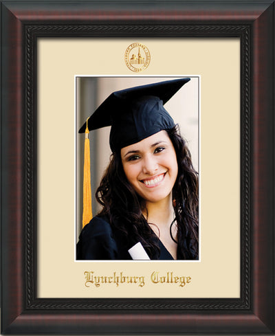 Image of Lynchburg College 5 x 7 Photo Frame - Mahogany Braid - w/Official Embossing of LC Seal & Name - Single Cream mat