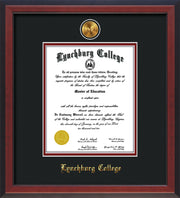 Image of Lynchburg College Diploma Frame - Cherry Reverse - w/Embossed LC Seal & Name - Cream on Crimson mat