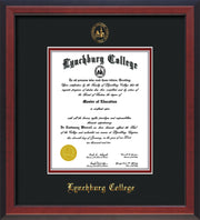 Image of Lynchburg College Diploma Frame - Cherry Reverse - w/Embossed LC Seal & Name - Black on Crimson mat