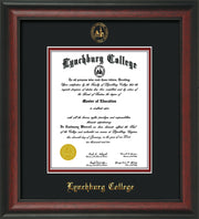 Image of Lynchburg College Diploma Frame - Rosewood - w/Embossed LC Seal & Name - Black on Crimson mat