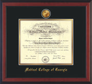 Image of Medical College of Georgia Diploma Frame - Cherry Reverse - w/24k Gold-Plated Medallion - Black on Gold mat
