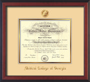 Image of Medical College of Georgia Diploma Frame - Cherry Reverse - w/Embossed MCG Seal & Name - Cream on Gold mat