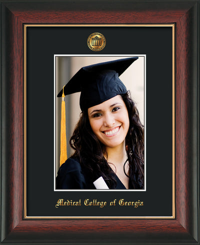 Image of Medical College of Georgia 5 x 7 Photo Frame - Rosewood w/Gold Lip - w/Official Embossing of MCG Seal & Name - Single Black mat