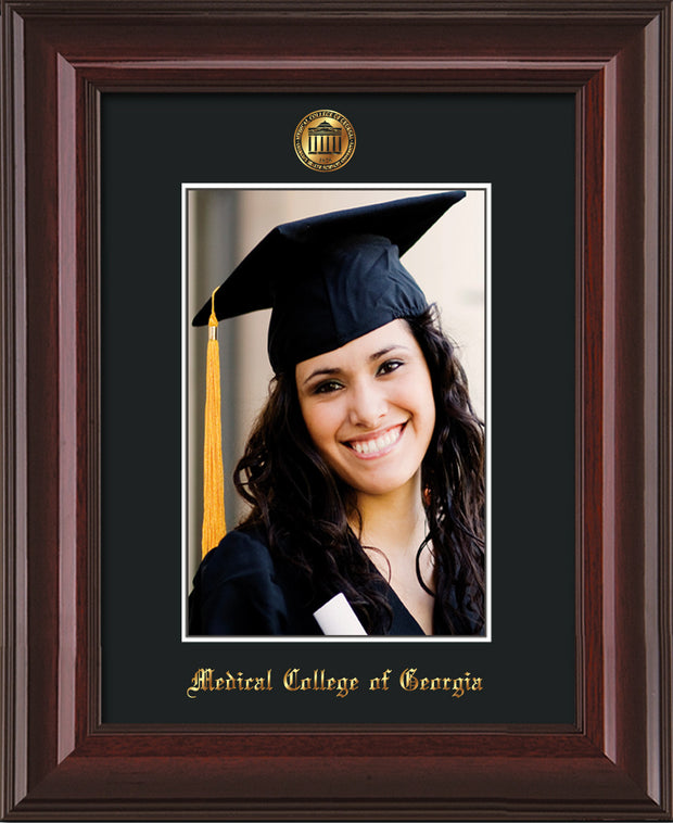 Image of Medical College of Georgia 5 x 7 Photo Frame - Mahogany Lacquer - w/Official Embossing of MCG Seal & Name - Single Black mat
