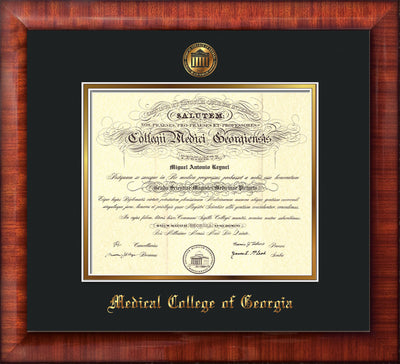 Medical College of Georgia Diploma Frame - Mezzo Gloss - w/Embossed MCG Seal & Name - Black on Gold mat