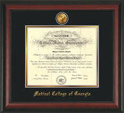 Image of Medical College of Georgia Diploma Frame - Rosewood - w/24k Gold-Plated Medallion - Black on Gold mat