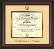 Image of Medical College of Georgia Diploma Frame - Rosewood - w/Embossed MCG Seal & Name - Cream on Gold mat